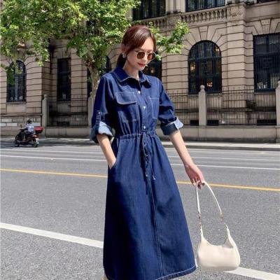 ĐẦM JEAN DENIM XÒE CỔ SƠ MI EO RÚT - N25